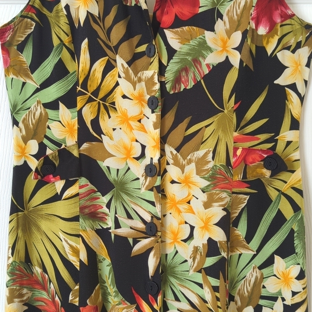 White Stag Y2K Vintage Tropical Floral Sleeveless Button Front Midi Shift Dress - Picture 6 of 12